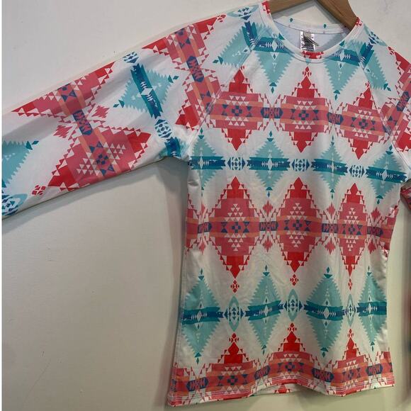Faherty Aztec print Swim Shirt Cover Long Sleeve Top Made in USA Size Small - Picture 4 of 5
